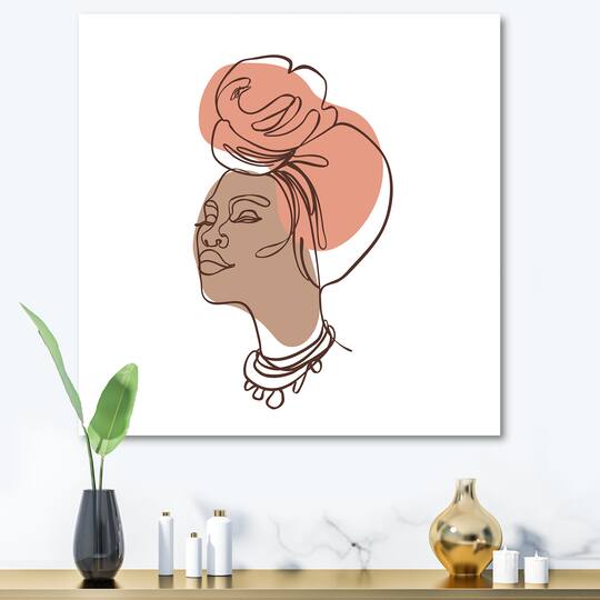 Designart - One Line Portrait of African American Woman IV - Modern Canvas Wall Art Print